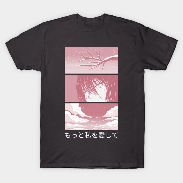 Minimalistic Manga Panel Design in Pink Colors T-Shirt by M4V4-Designs